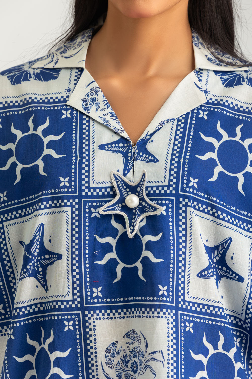 Cross Hatch Printed Co-Ord Set With Embroidered