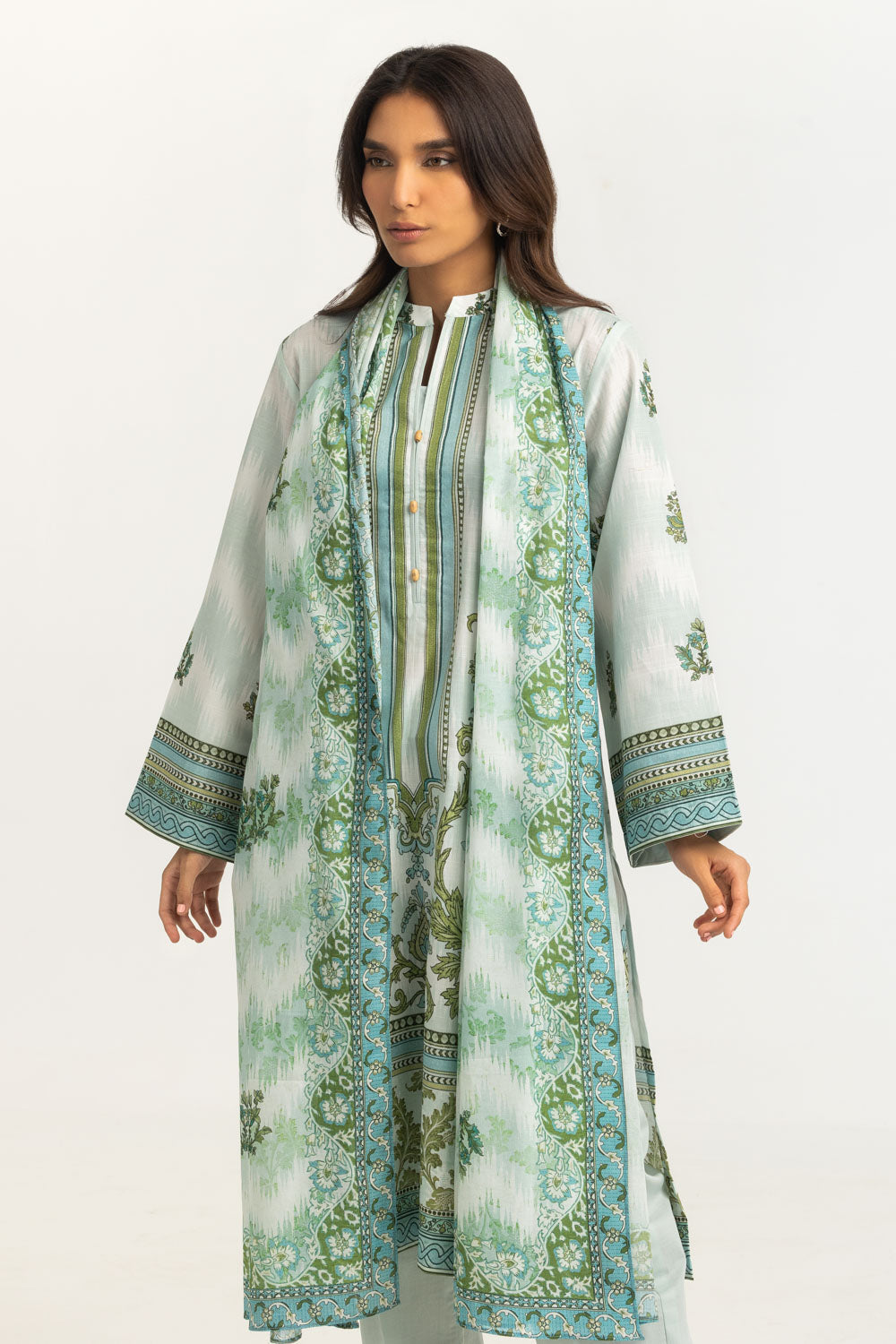 Cross Hatch Printed Shirt And Dupatta