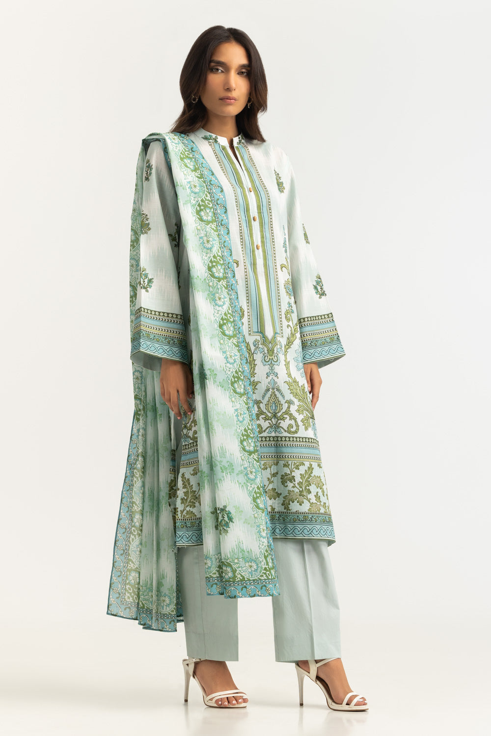 Cross Hatch Printed Shirt And Dupatta