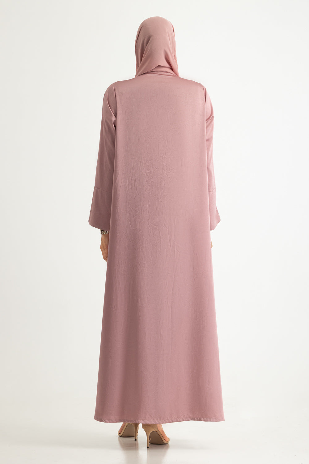 Crushed Satin Abaya With Dyed Scarf