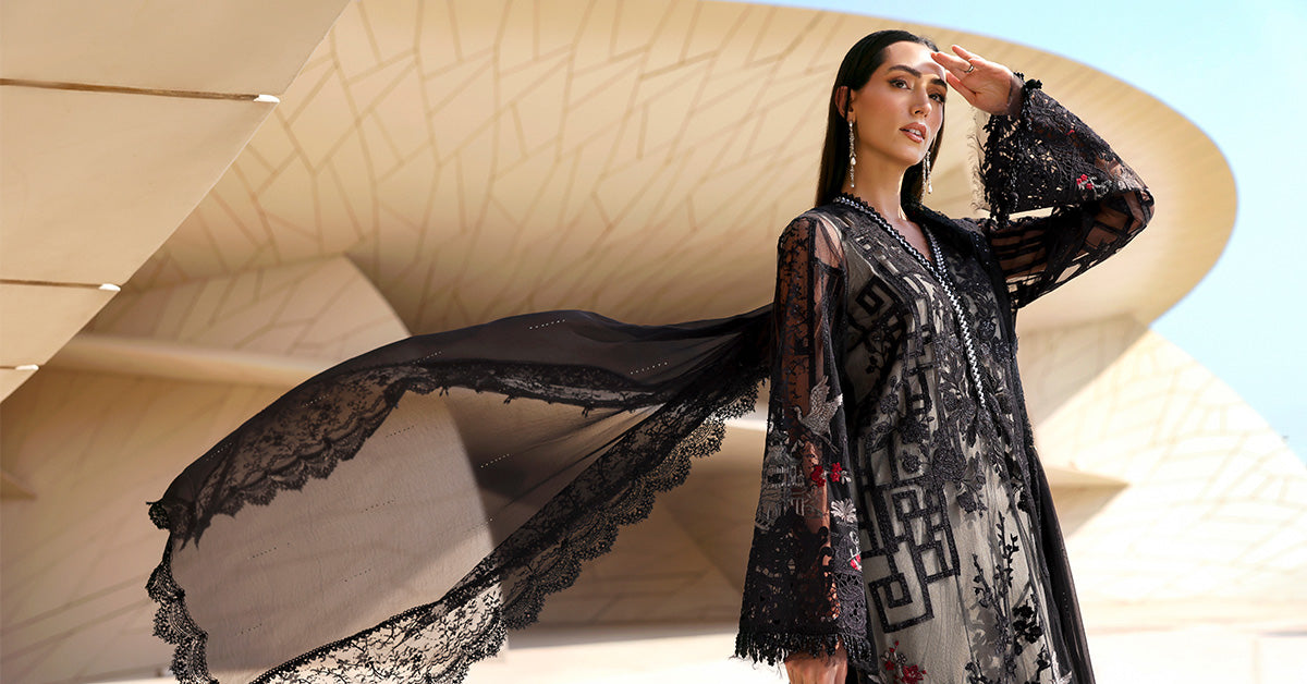 3 Piece Unstitched Embroidered Net Suit