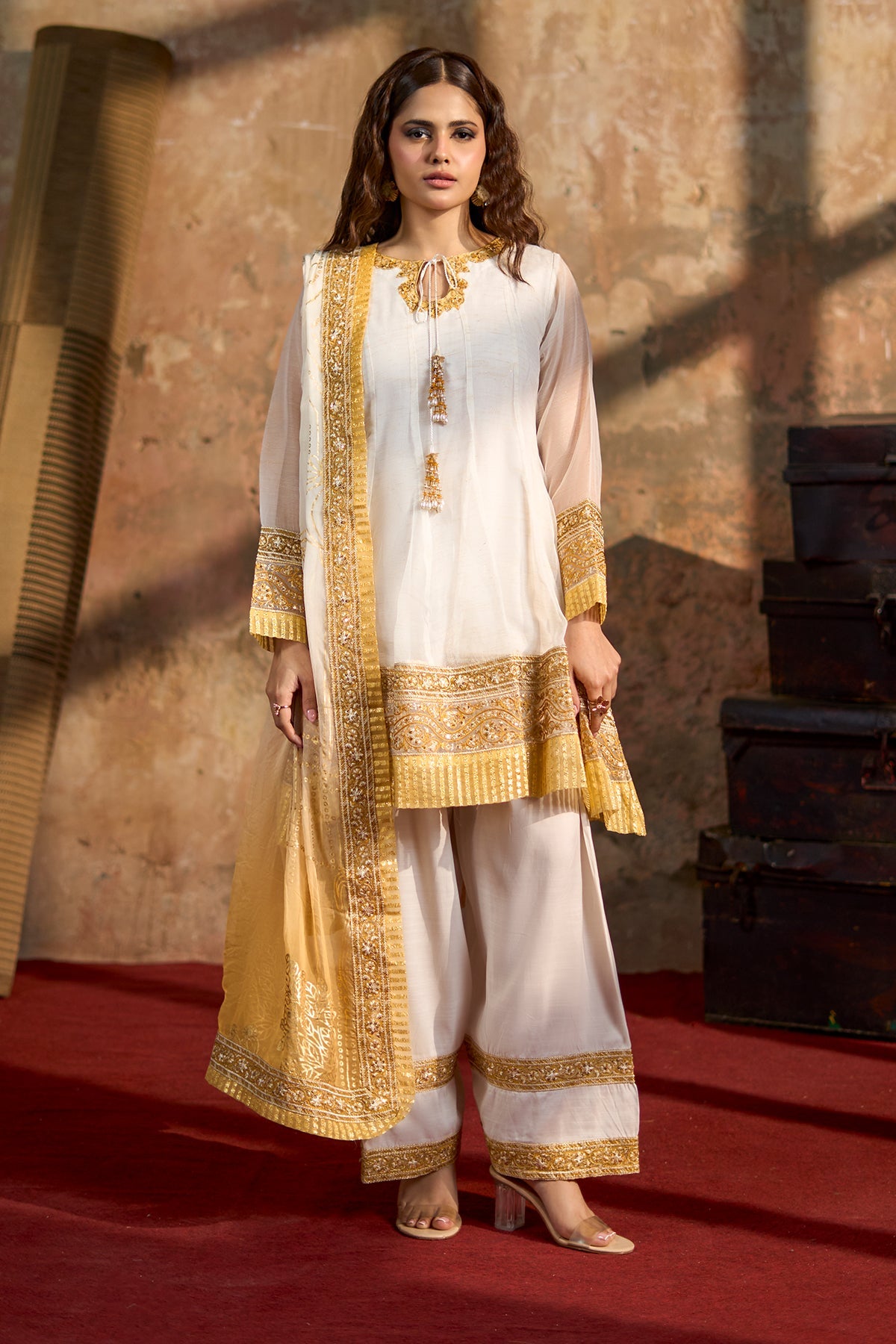 3-PC Embroidered Cotton Net Suit CMA-5-300