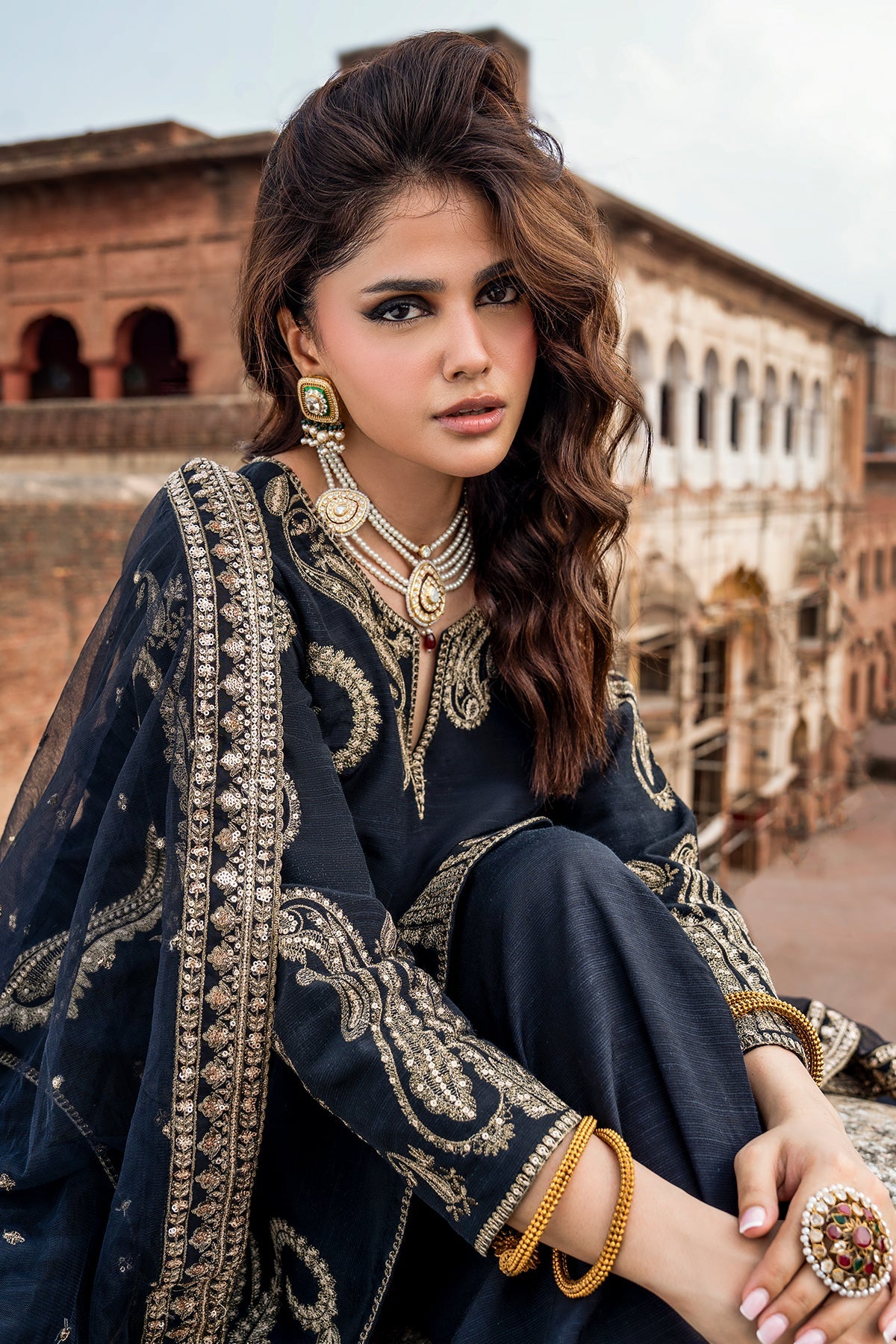 3-PC Embroidered Raw  Silk CMA-6-411