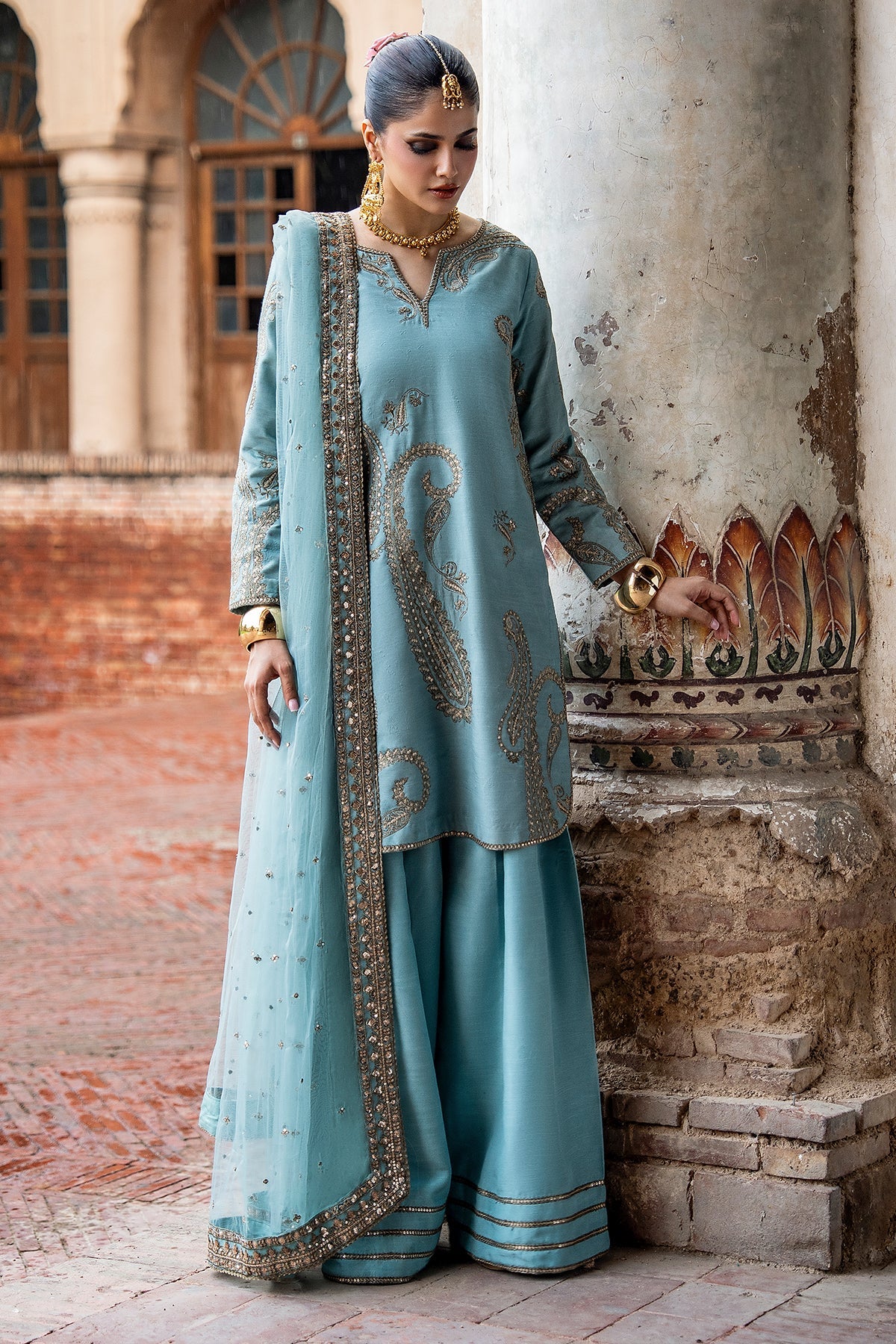 3-PC Embroidered Raw  Silk CMA-6-412