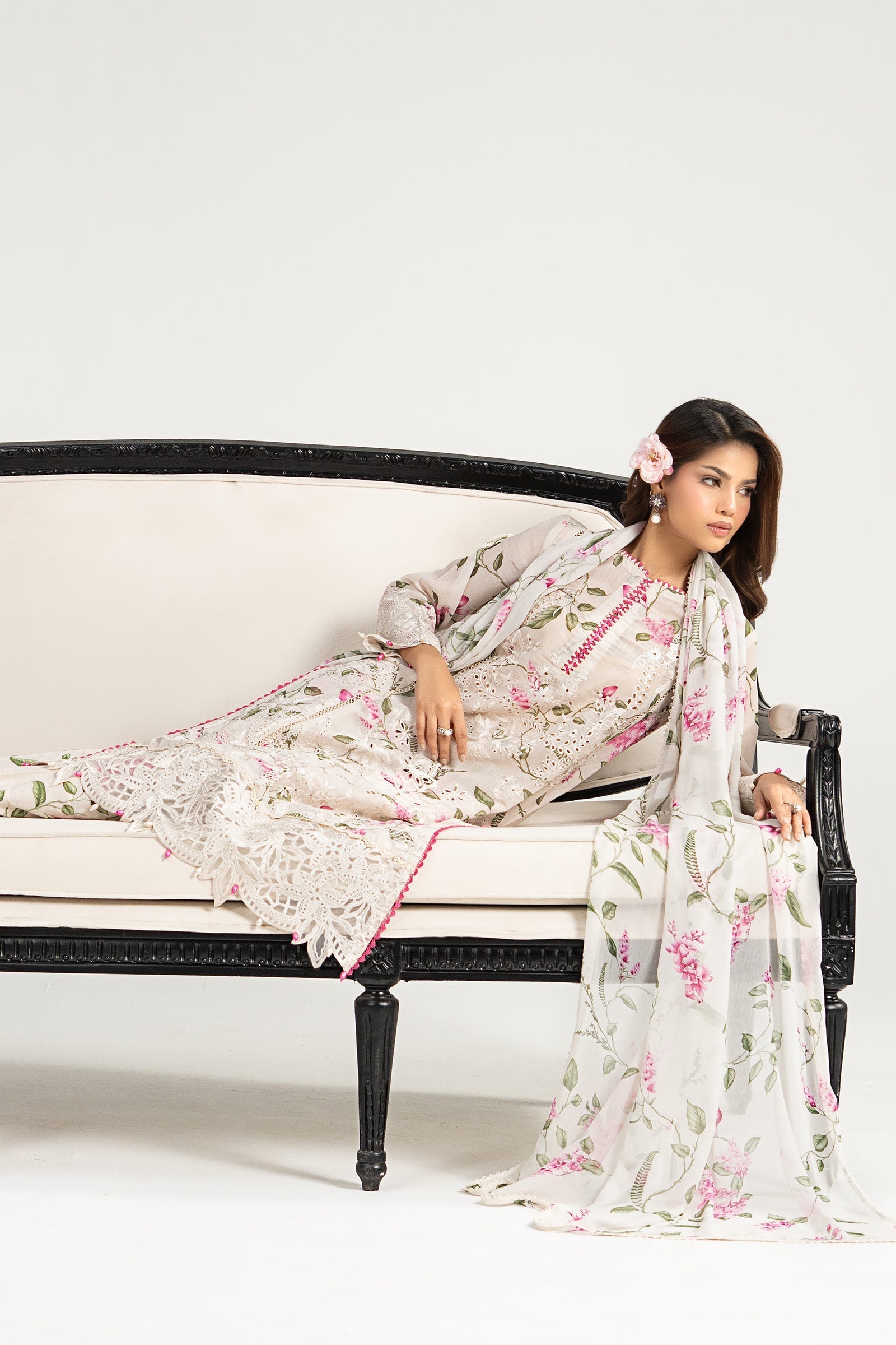 3 Piece Embroidered Paper Cotton Suit