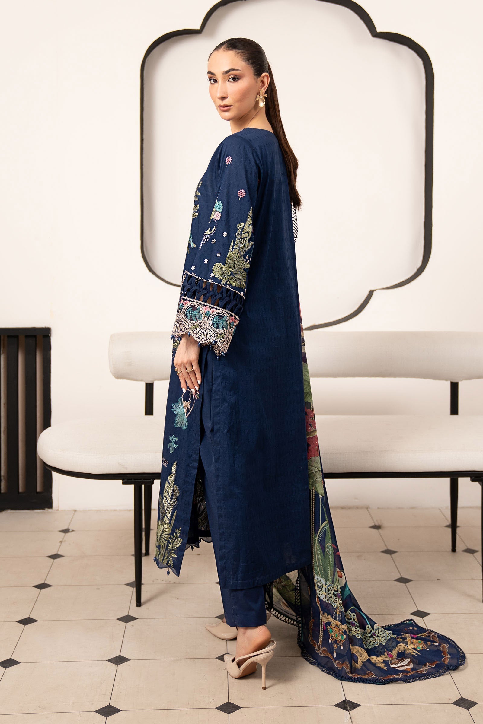 3 Piece Embroidered Dobby Lawn Suit