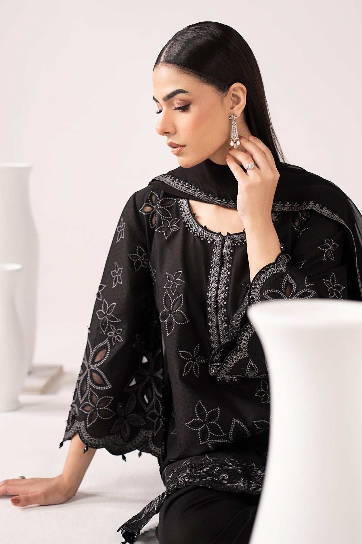 3 Piece Embroidered Dobby Lawn Suit