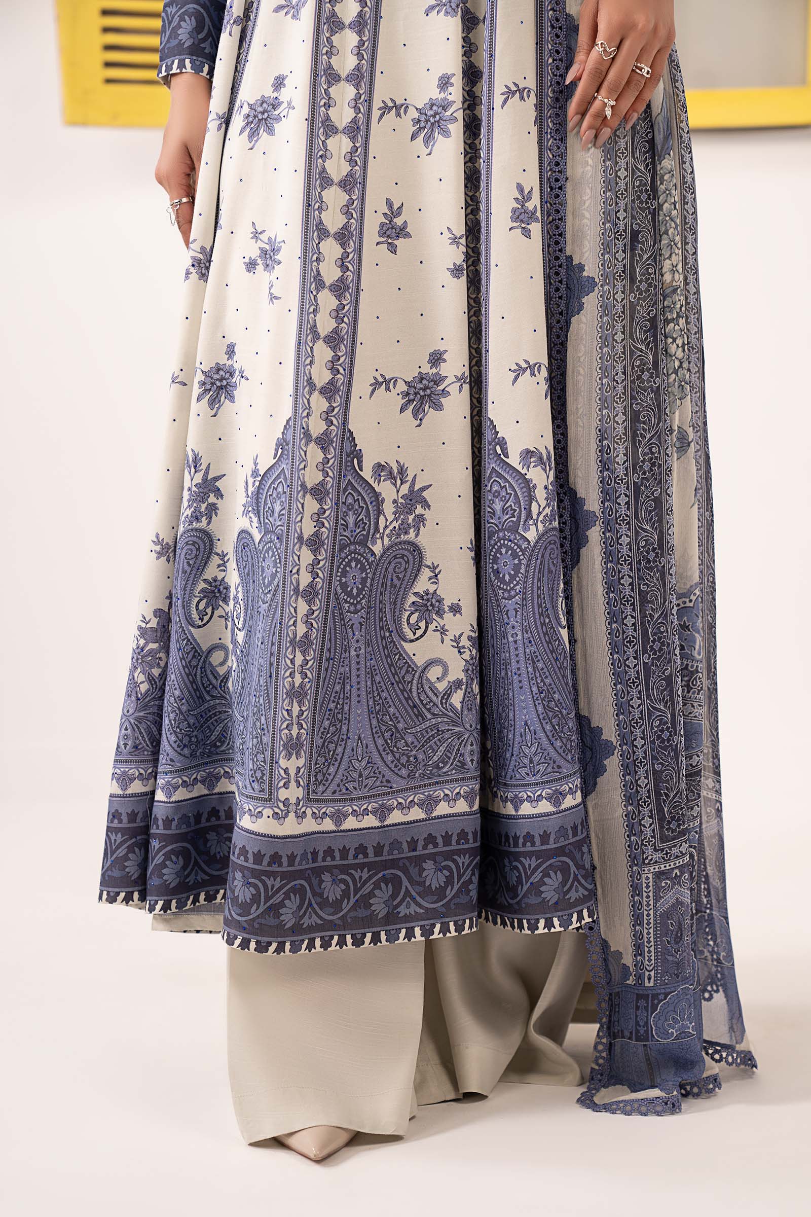 3 Piece Embroidered Pk Raw Silk Suit