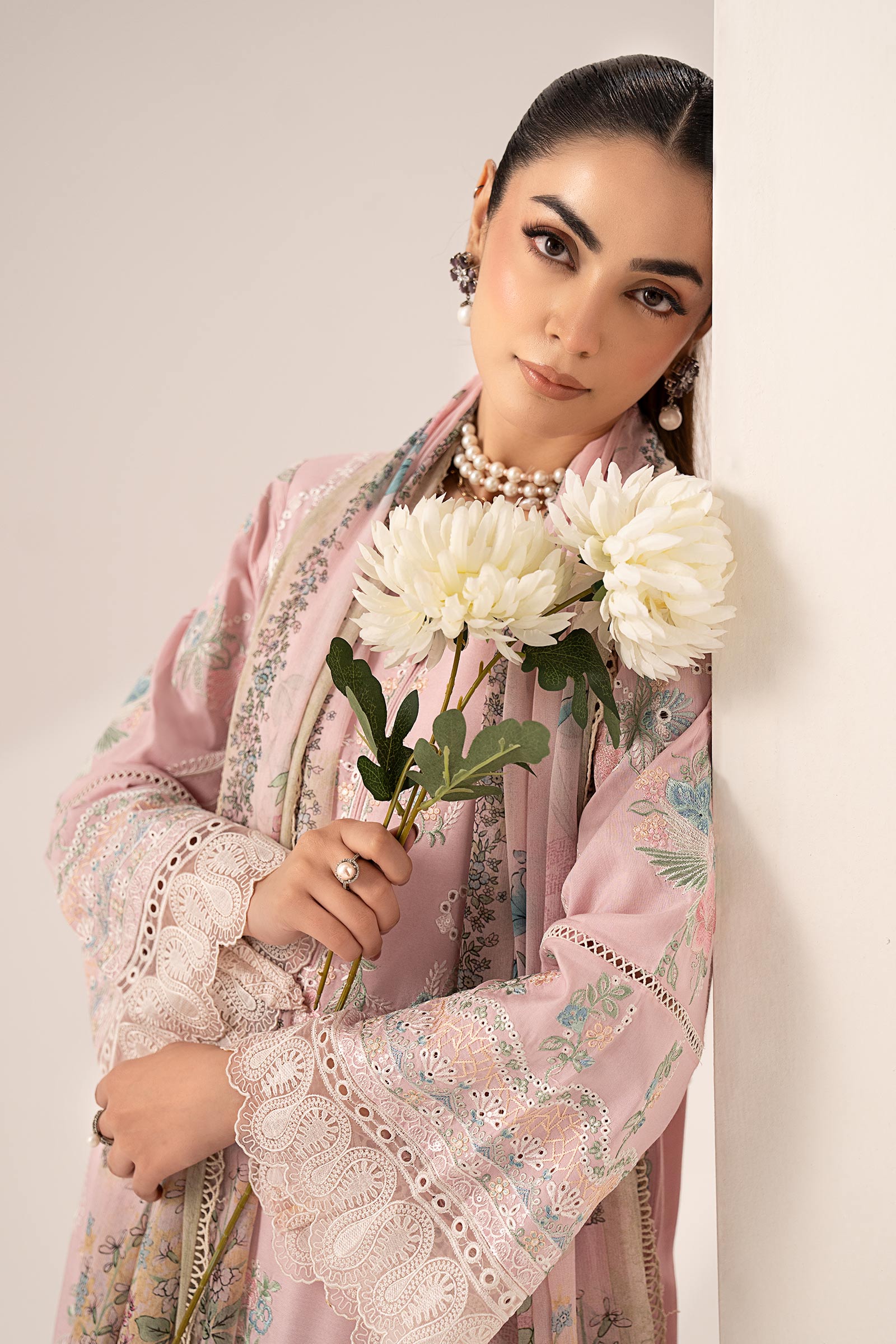 3 Piece Embroidered Paper Silk Suit