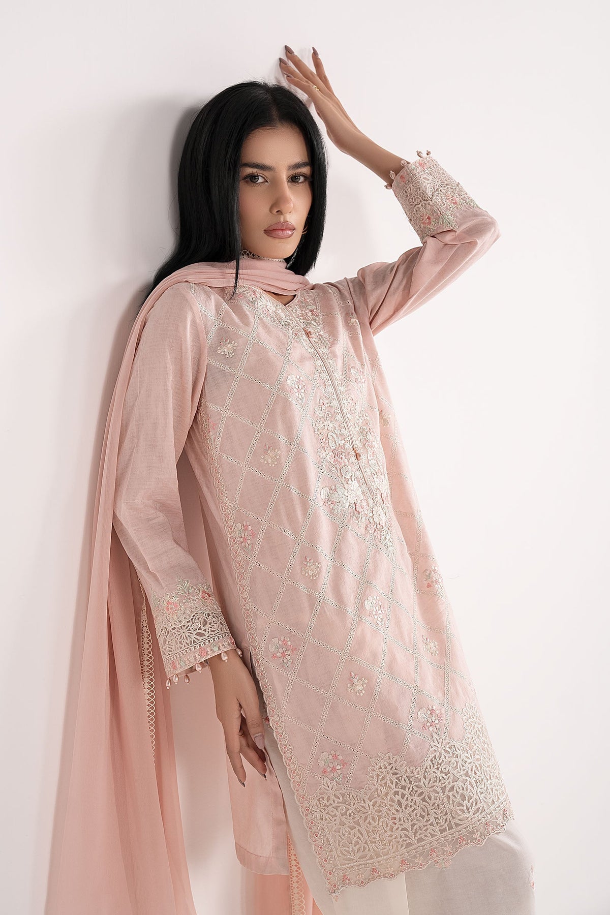 3 Piece Embroidered Dobby Lawn Suit