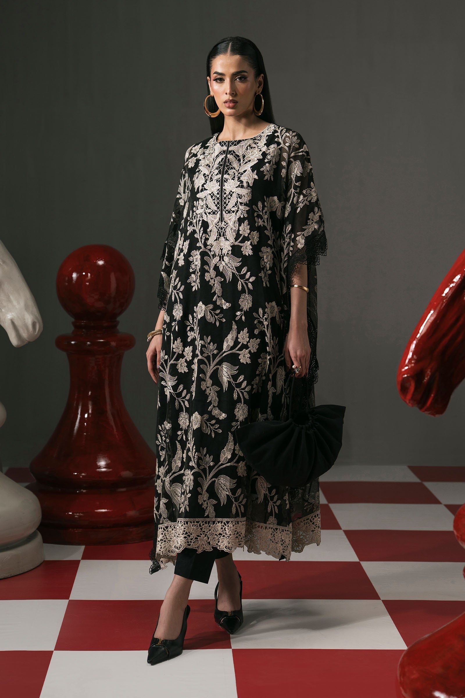 3 Piece Embroidered Cotton Net Suit