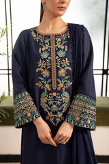 3 Piece Embroidered Raw Silk Suit