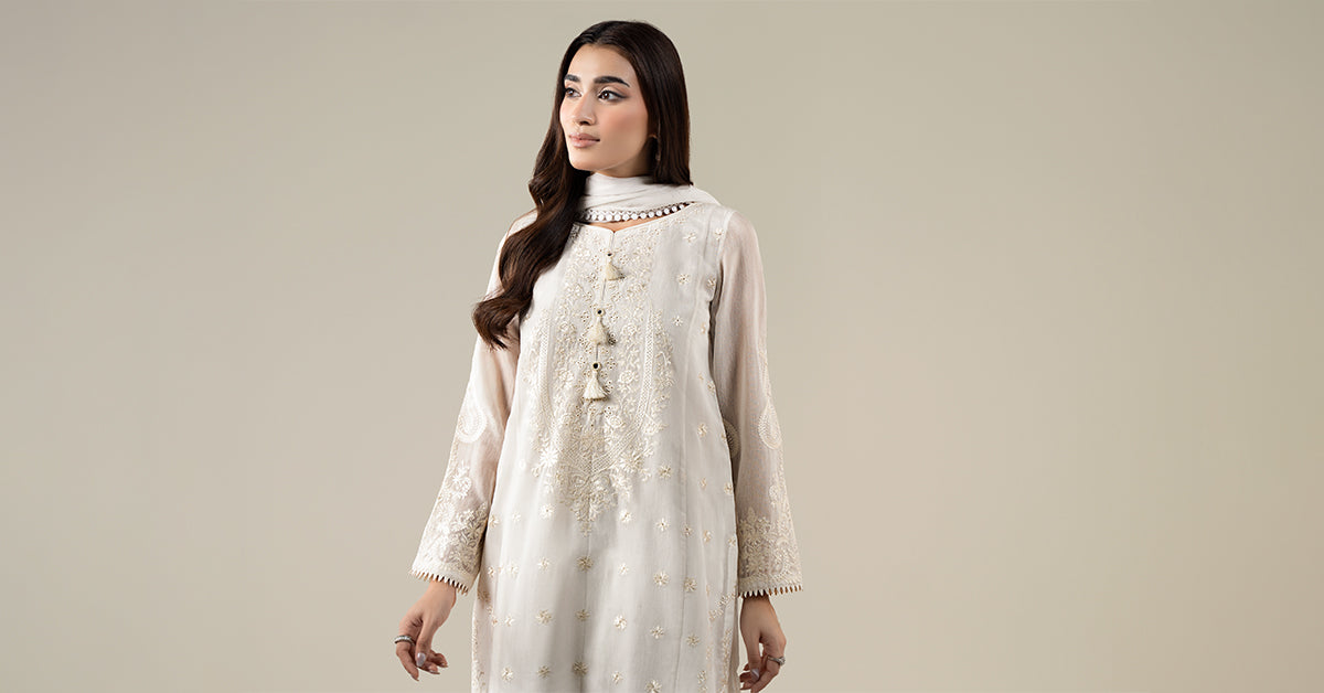 3 Piece Embroidered Paper Cotton Suit