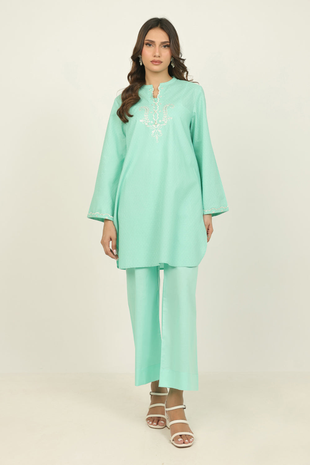 Dobby Embroidered Shirt And Cambric Trouser