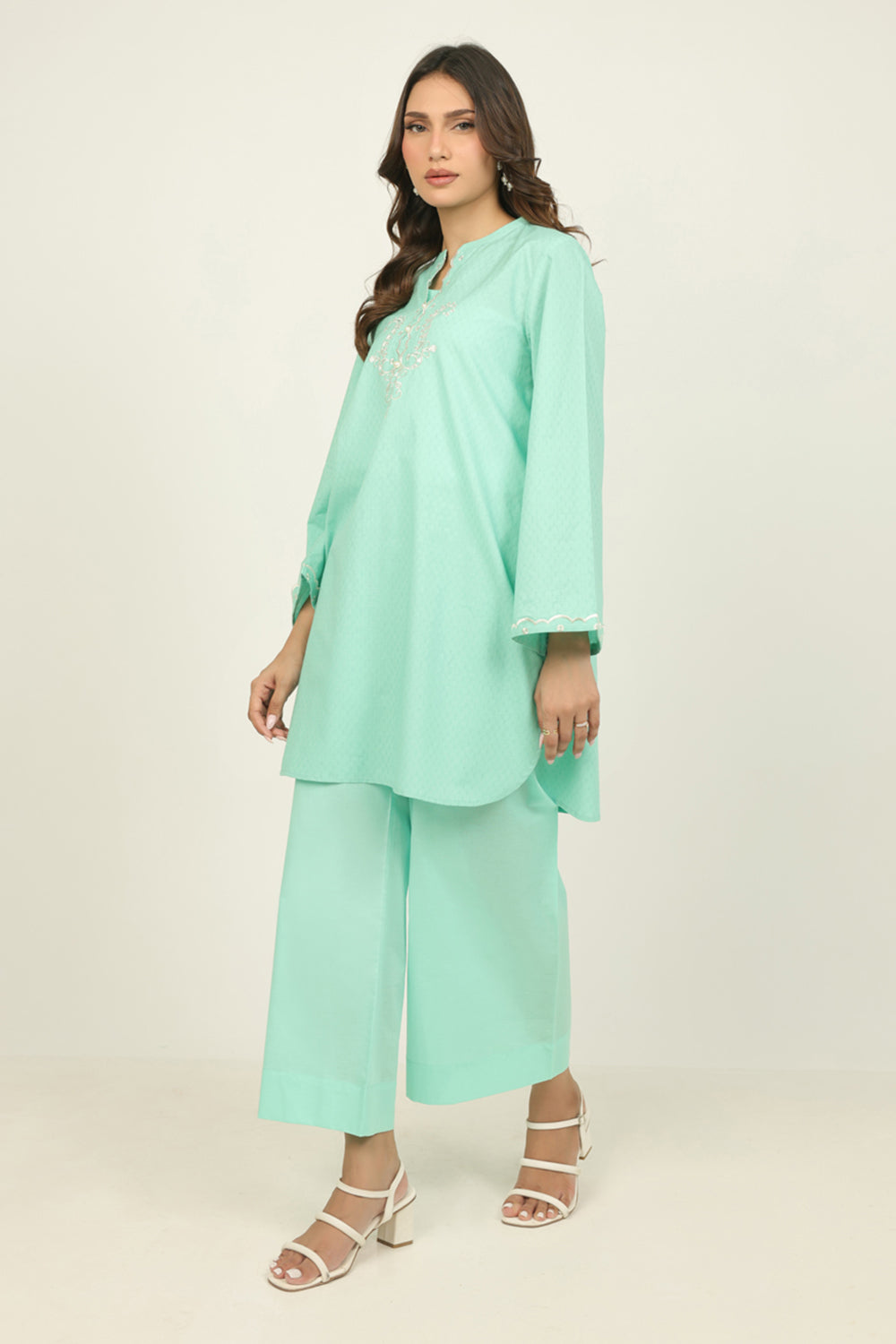 Dobby Embroidered Shirt And Cambric Trouser