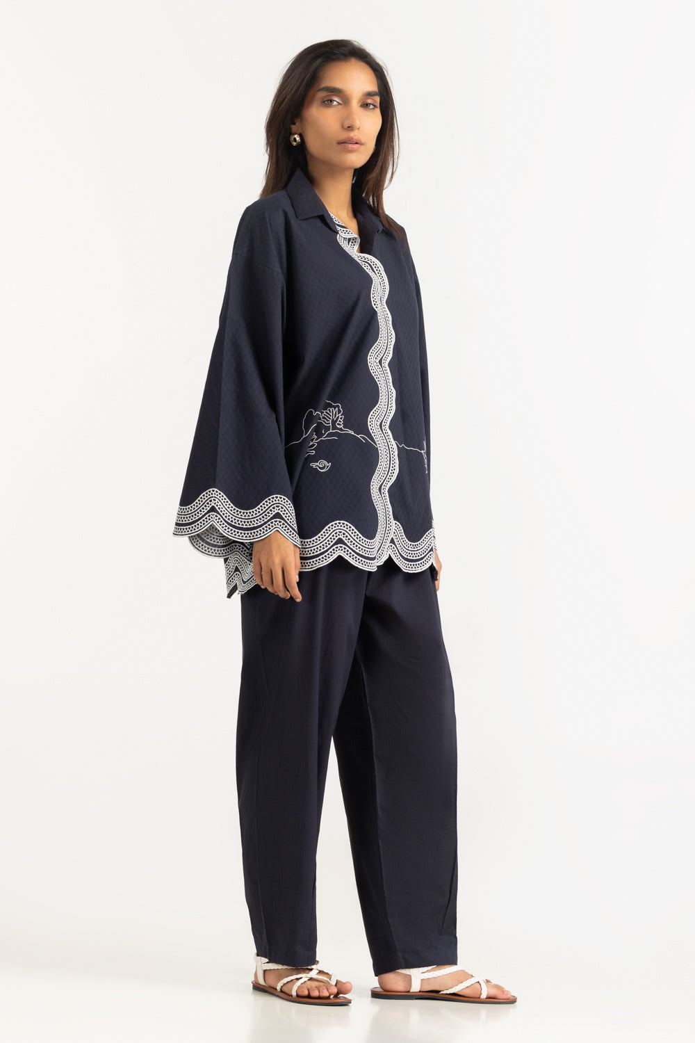 Dobby Embroidered Shirt And Dyed Trouser