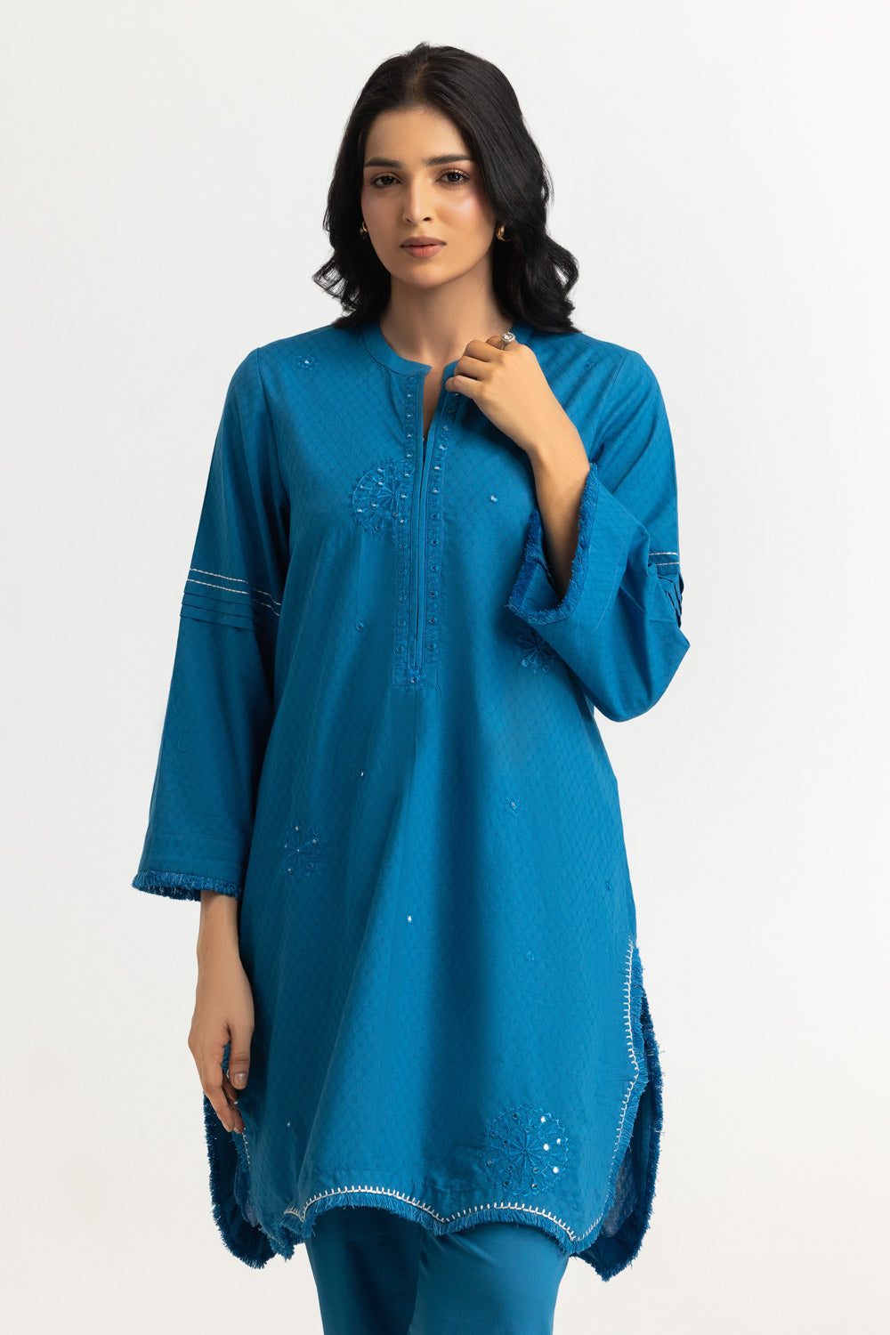 Dobby Embroidered Shirt And Dyed Trouser