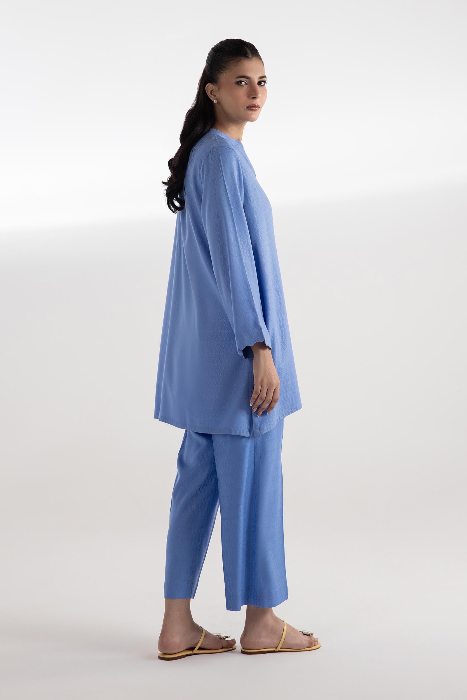 Stitched Dyed Chikan Kari Shirt + Culotte