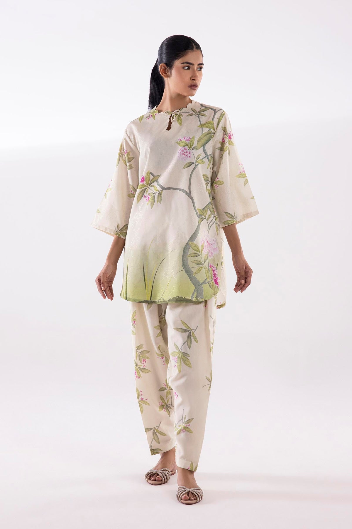 Stitched Printed Jacquard Shirt + Bottom