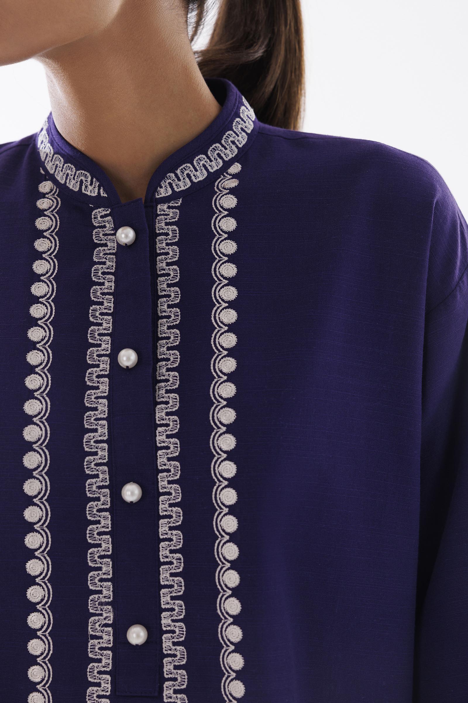 Stitched Embroidered Khaddar Shirt + Culotte