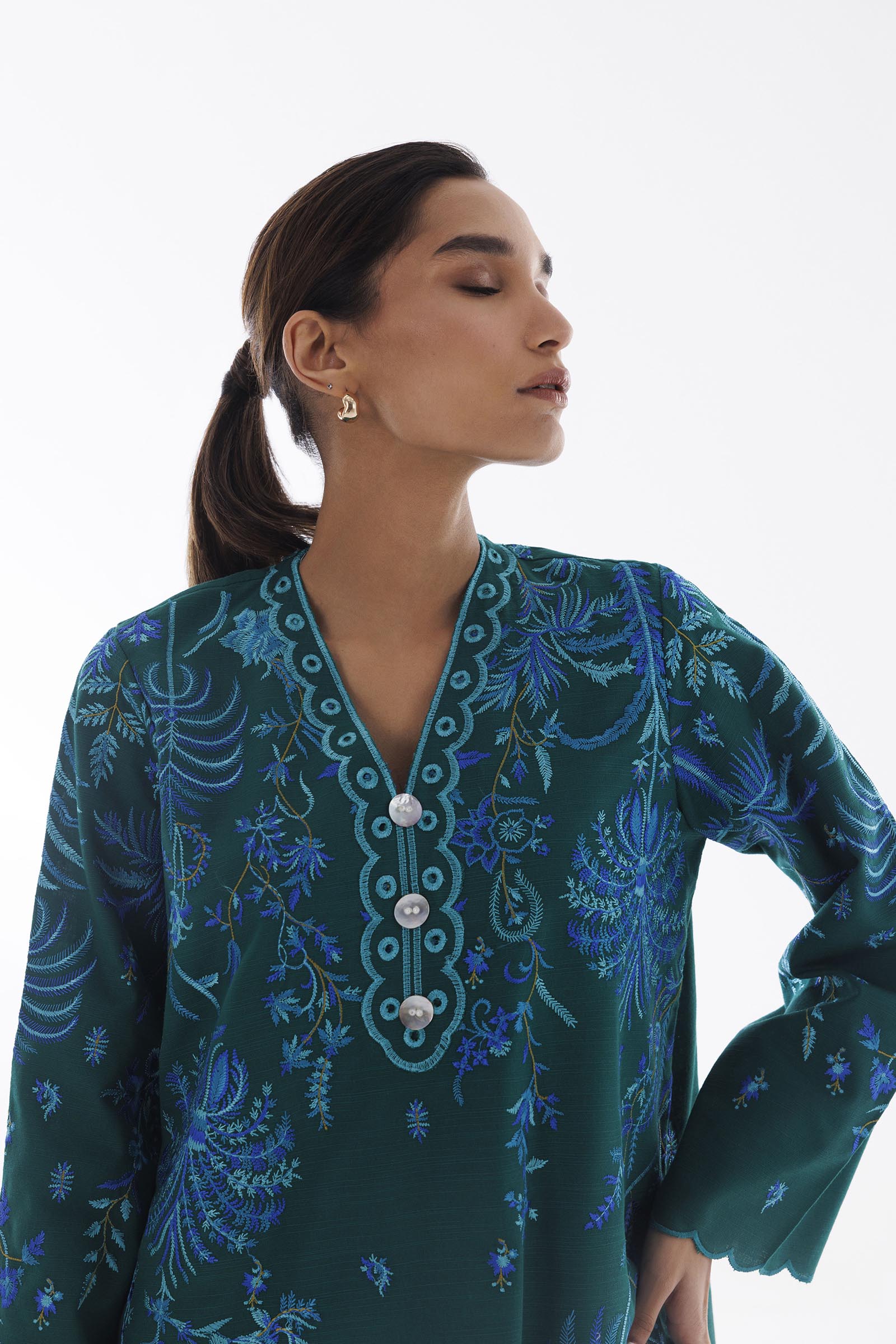 Stitched Embroidered Khaddar Shirt + Culotte