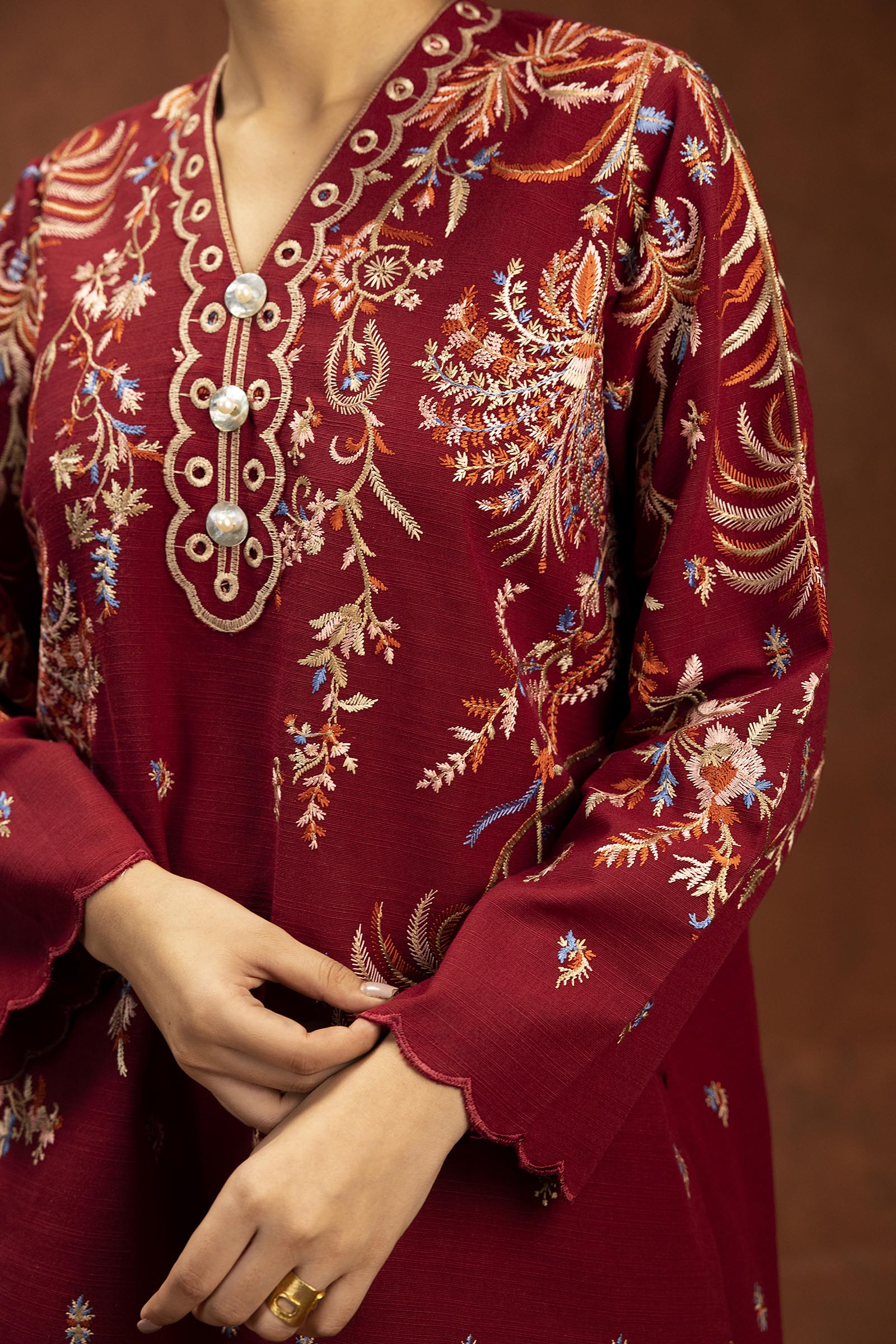 Stitched Embroidered Khaddar Shirt + Shalwar
