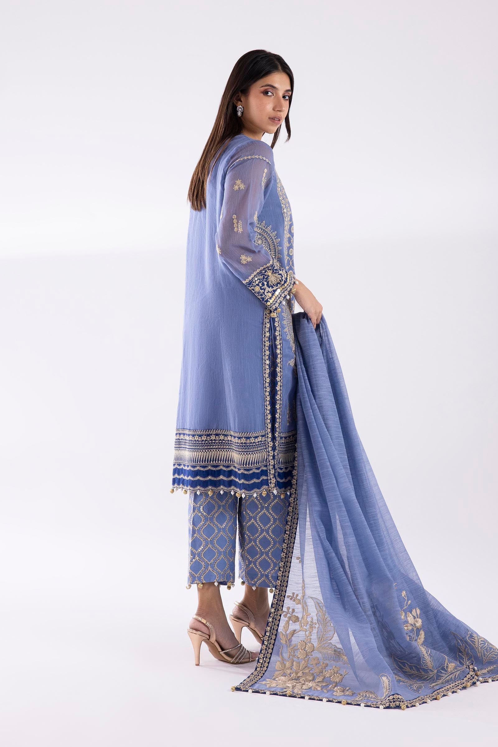 Stitched Signature Embroidered Cotton Net Suit
