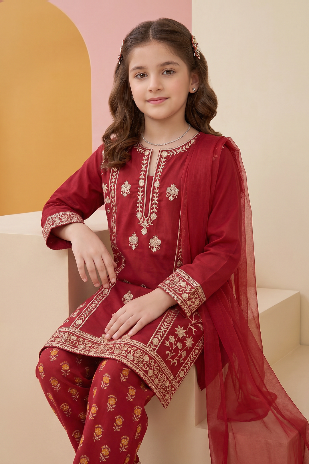 Embroidered Kurta Dupatta Trouser - 3486