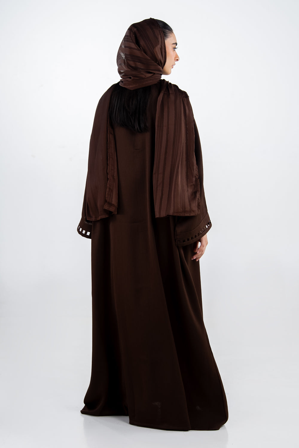 Georgette Embellished Abaya With Stripe Chiffon Scarf
