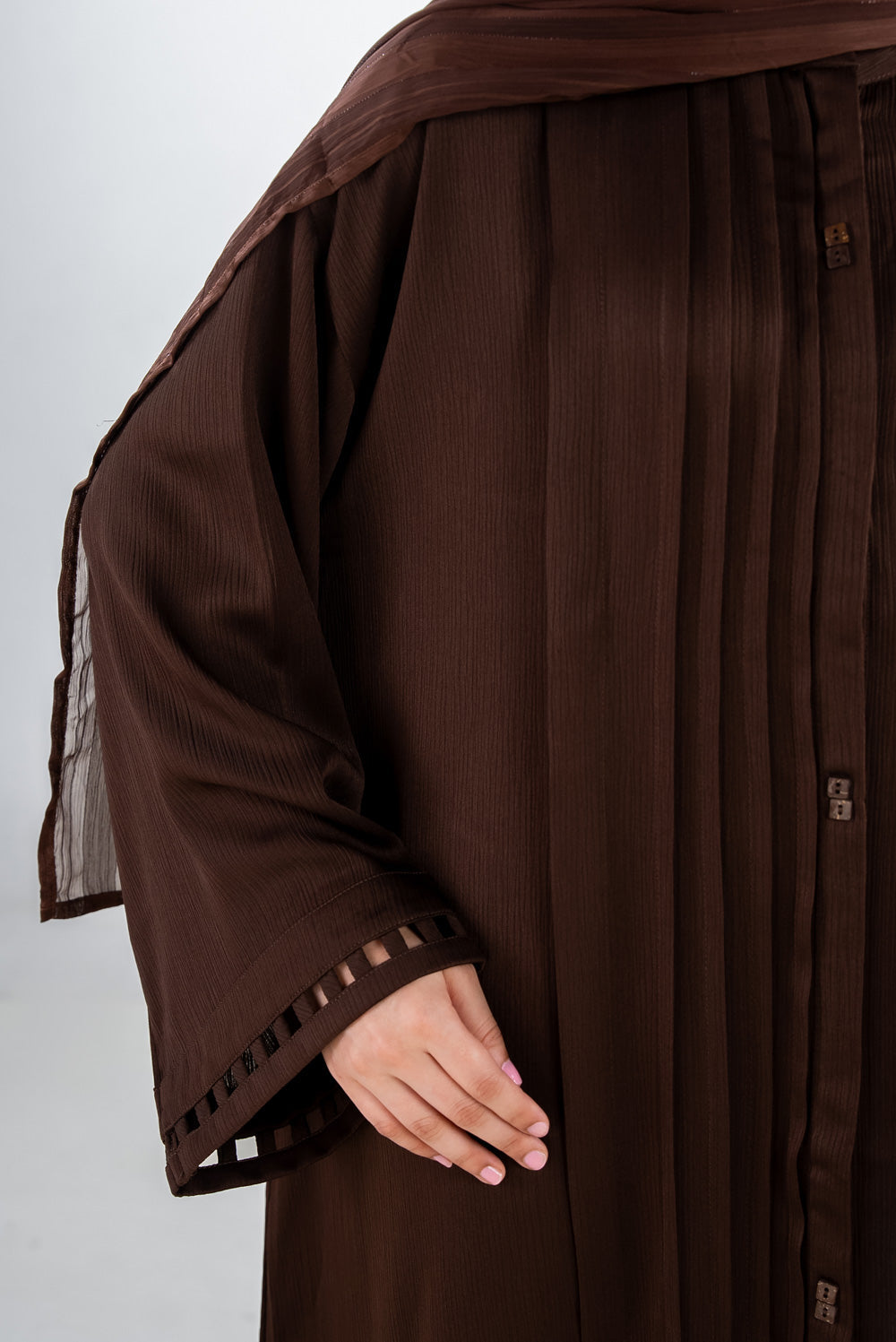 Georgette Embellished Abaya With Stripe Chiffon Scarf