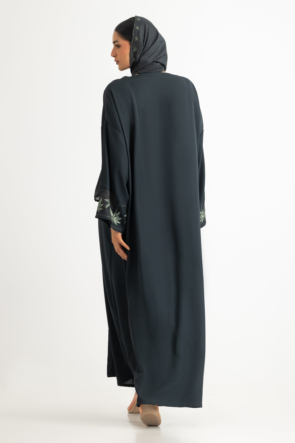 Georgette Embroidered abaya With Embroidered Scarf