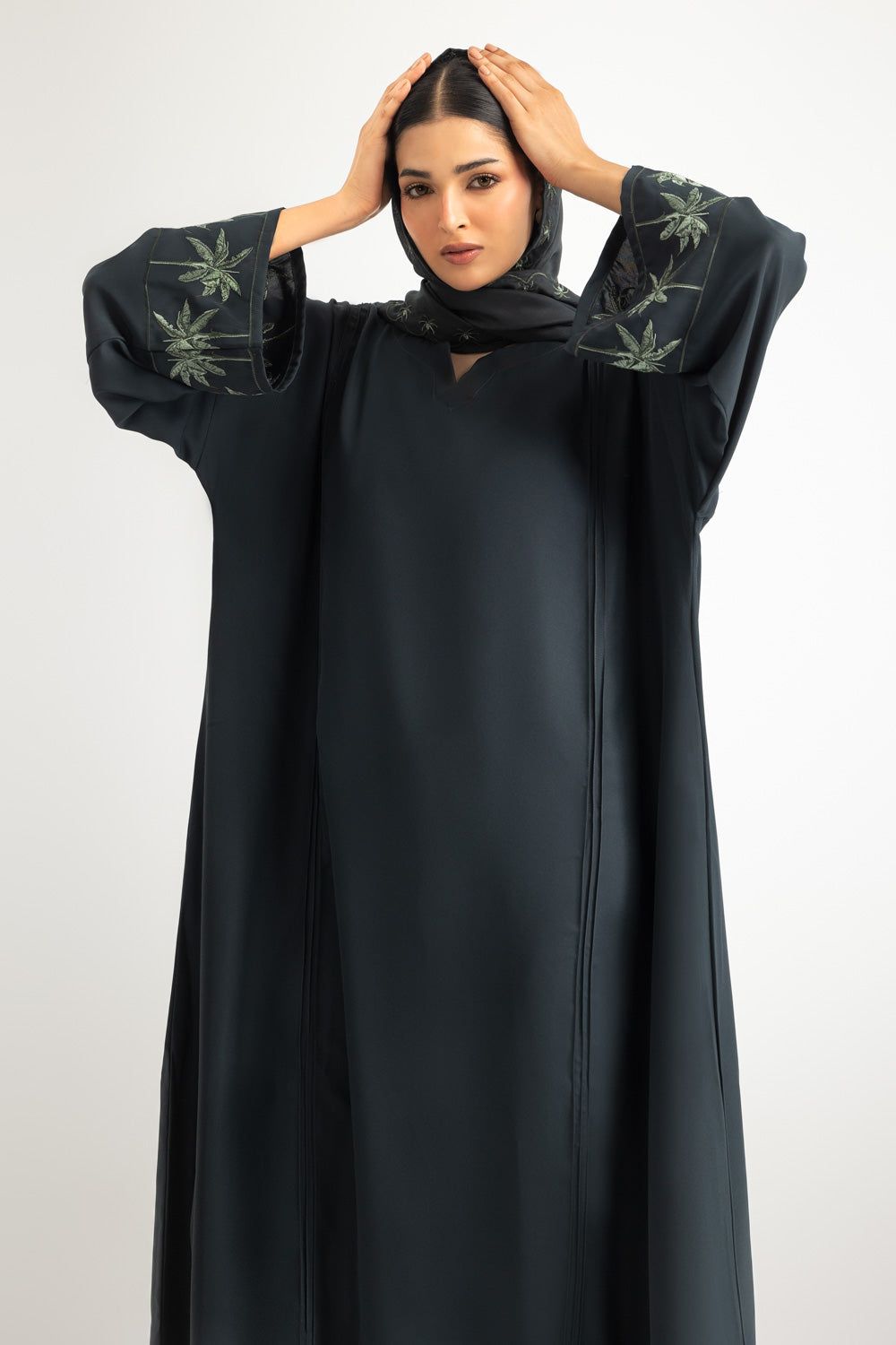 Georgette Embroidered abaya With Embroidered Scarf