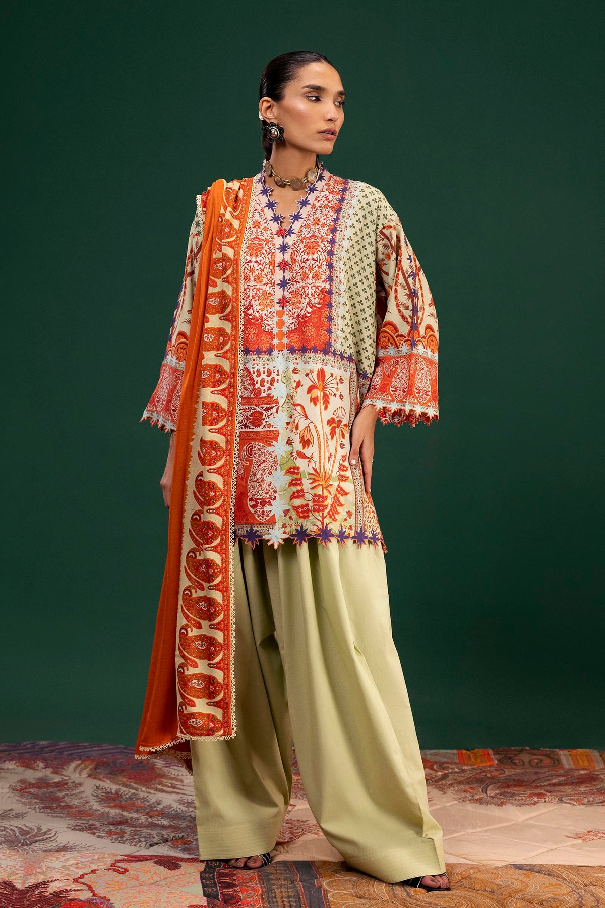 Stitched Printed Linen Suit