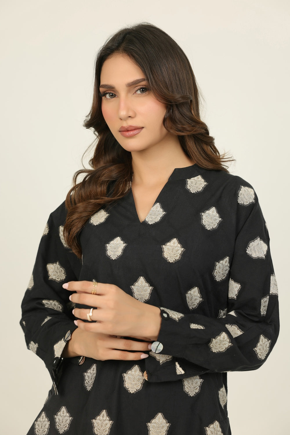 Jacquard Dyed Shirt And Cotton Stripe Shalwar