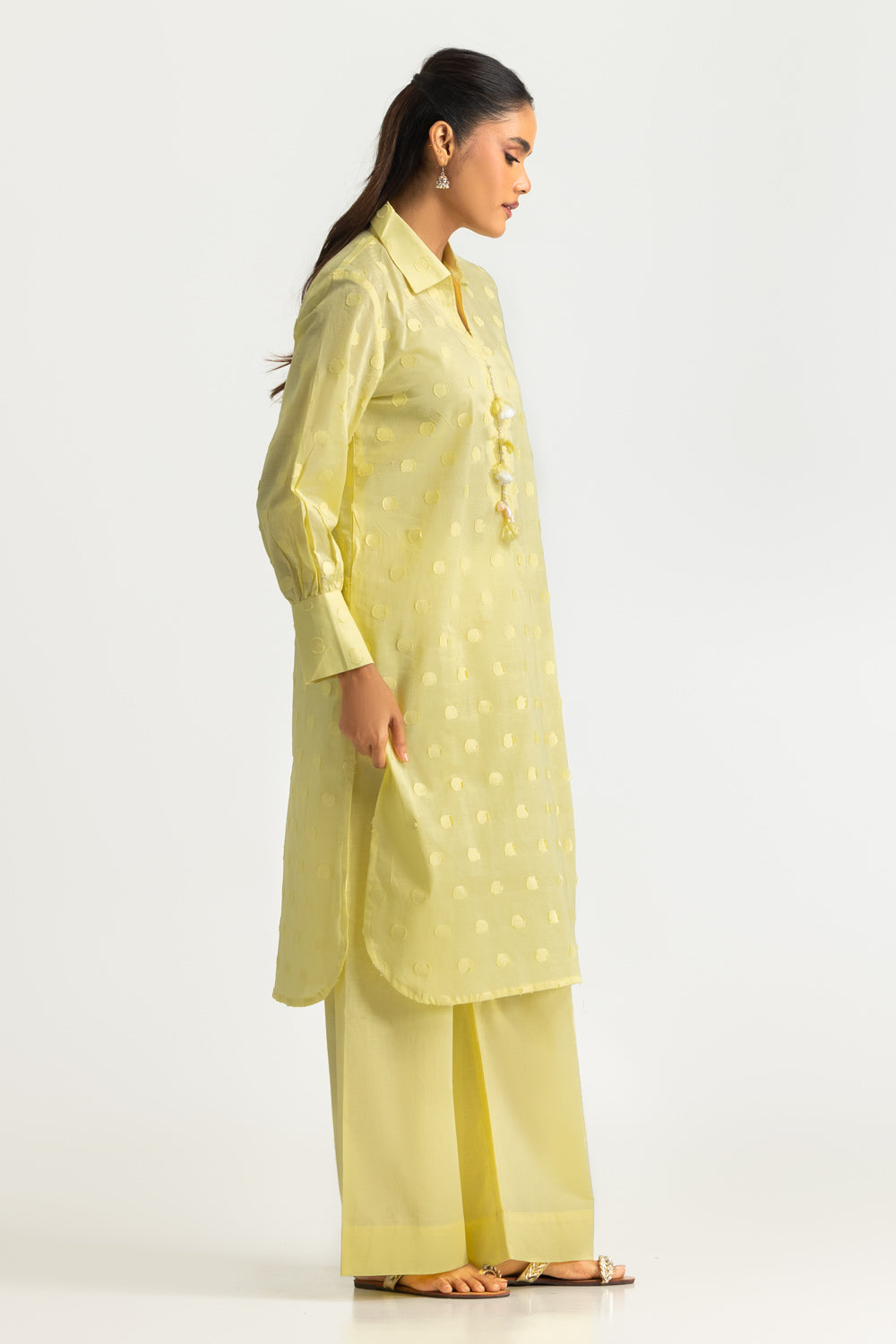Jacquard Embellished Shirt And Dyed Trouser