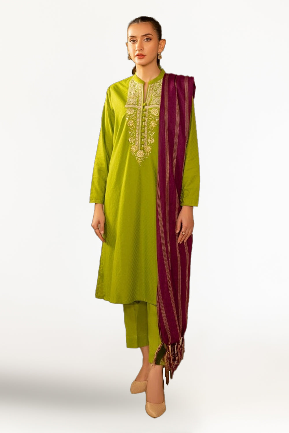 Jacquard Embroidered Shirt And Dupatta