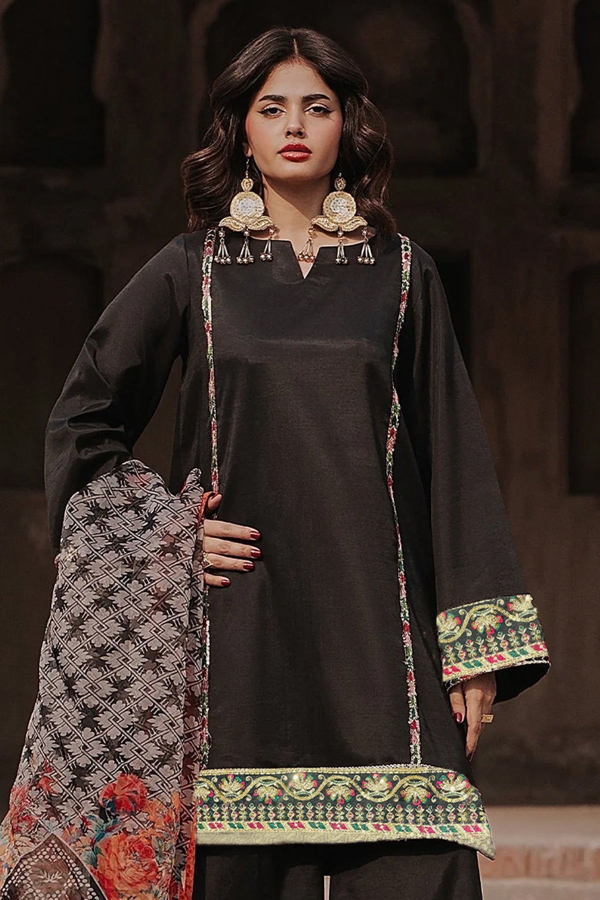3-pc Embroidered Raw-Silk Suit CNP-5-06S