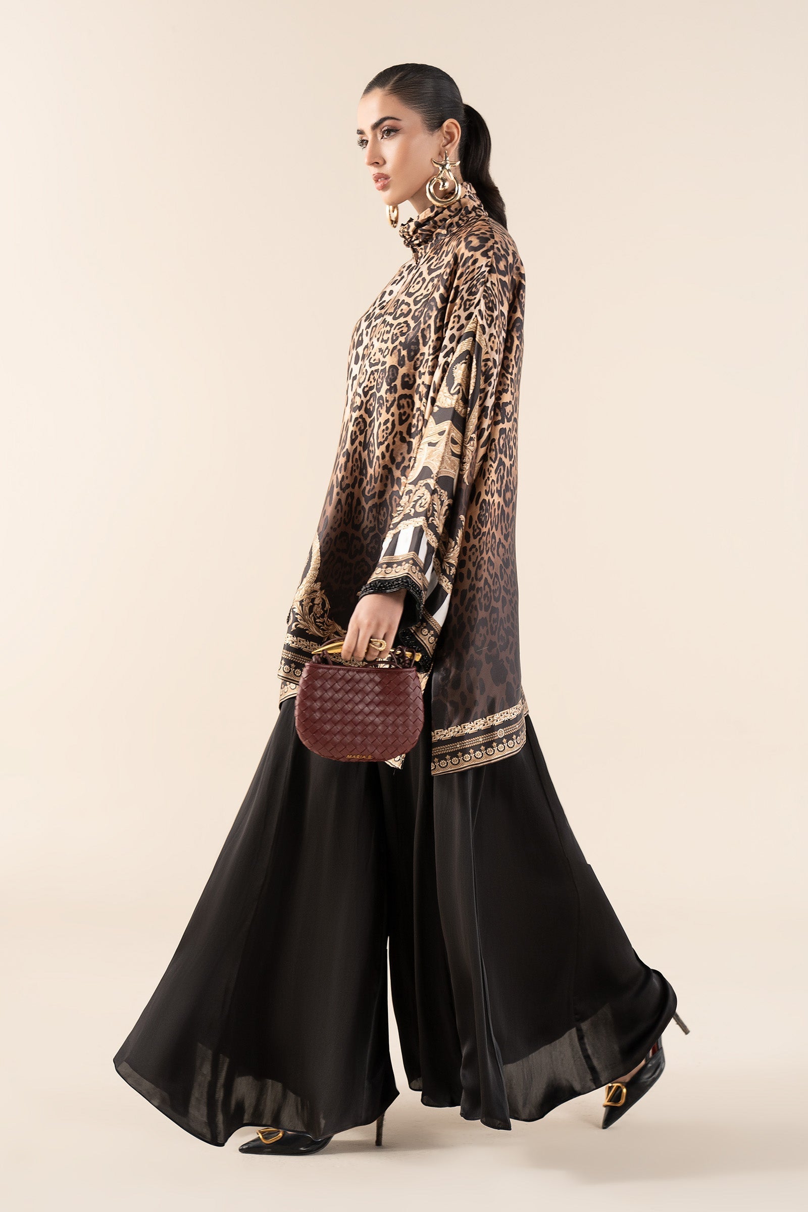 2 Piece Embroidered Satin Silk Suit