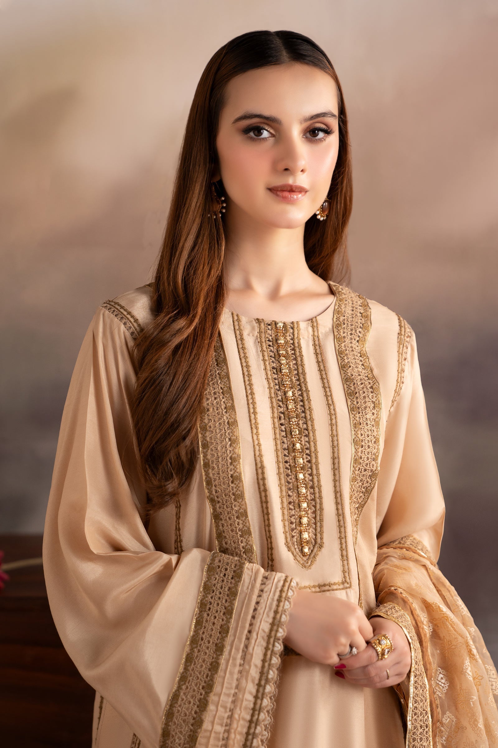 3 Piece Embroidered Tissue Silk Suit