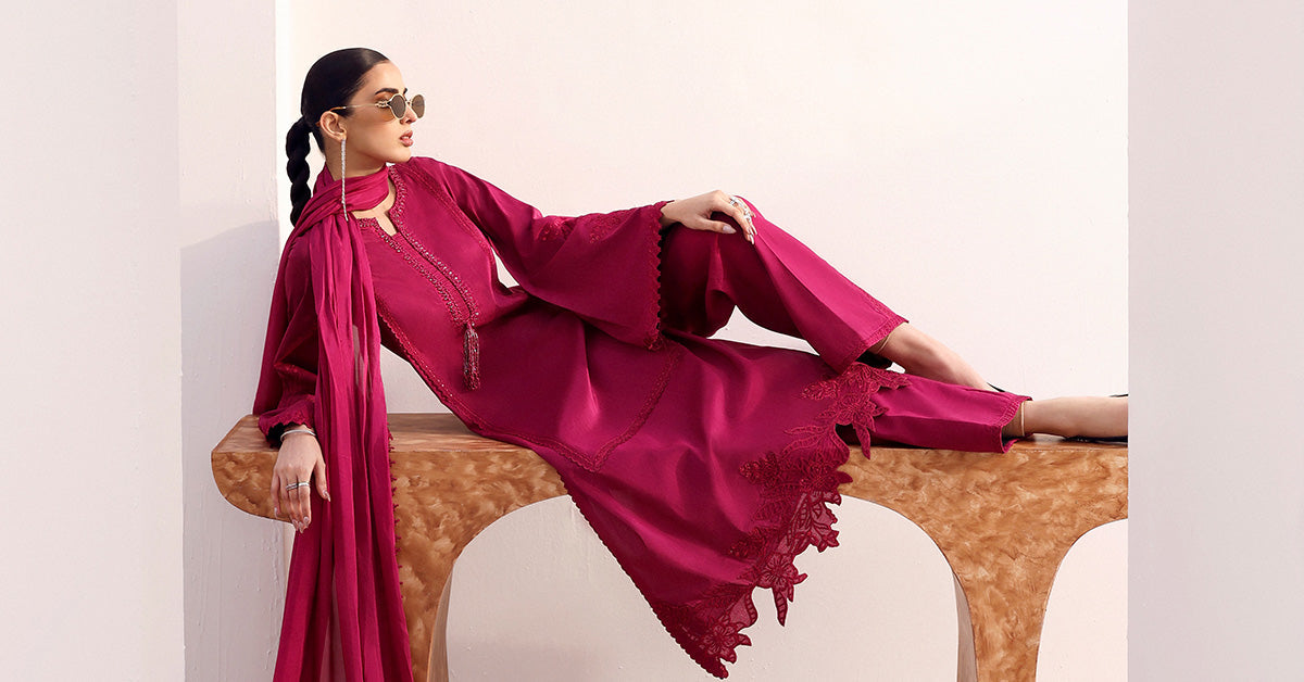 3 Piece Embroidered Tassel Silk Suit