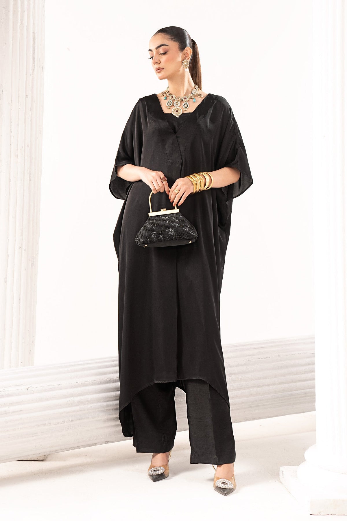 3 Piece Embroidered Satin Silk Suit