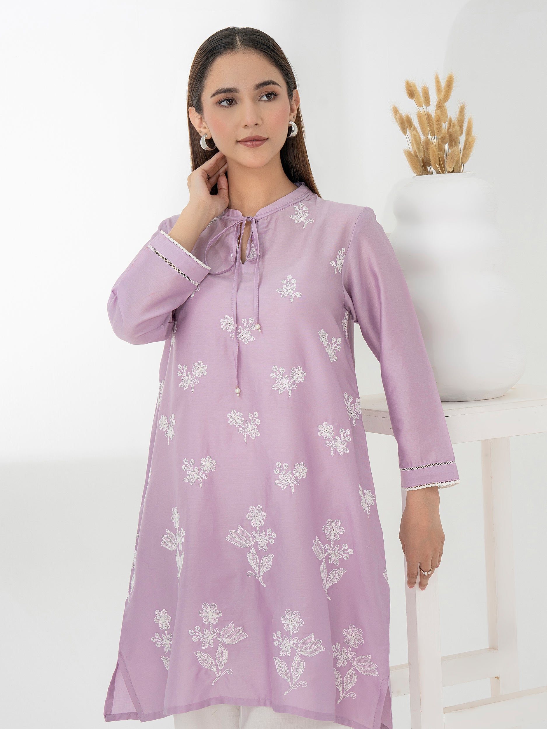 Satin Shirt- Embroidered (Pret)
