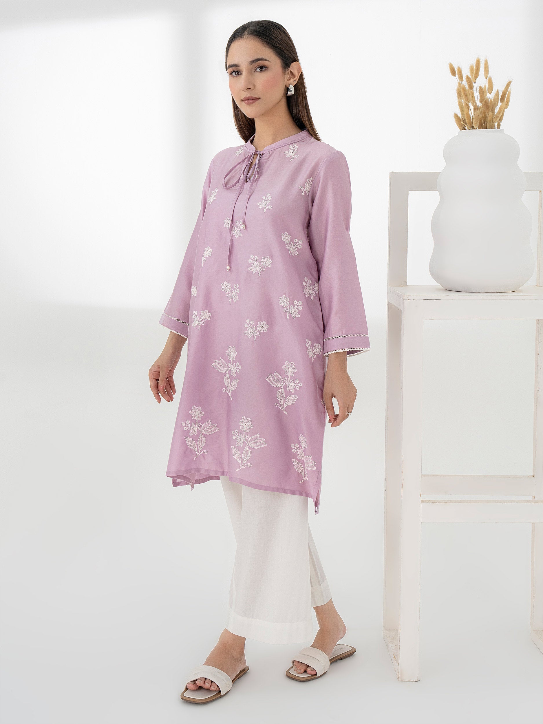 Satin Shirt- Embroidered (Pret)