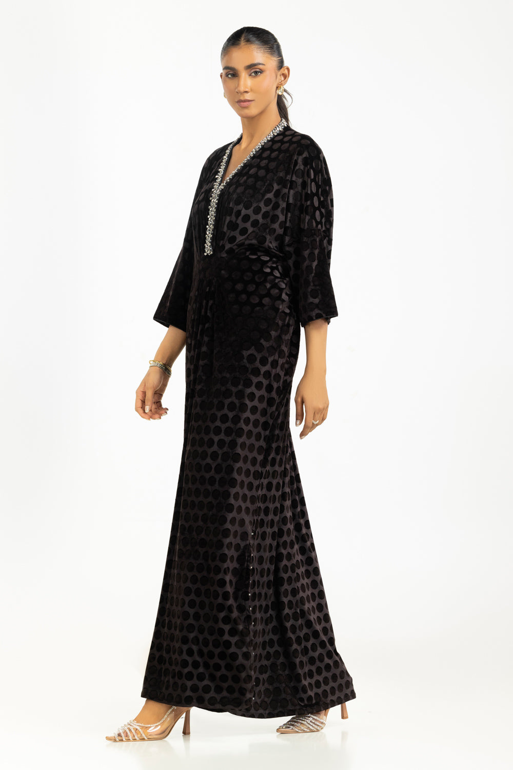 Velvet Polka Dots Embellished Kaftan