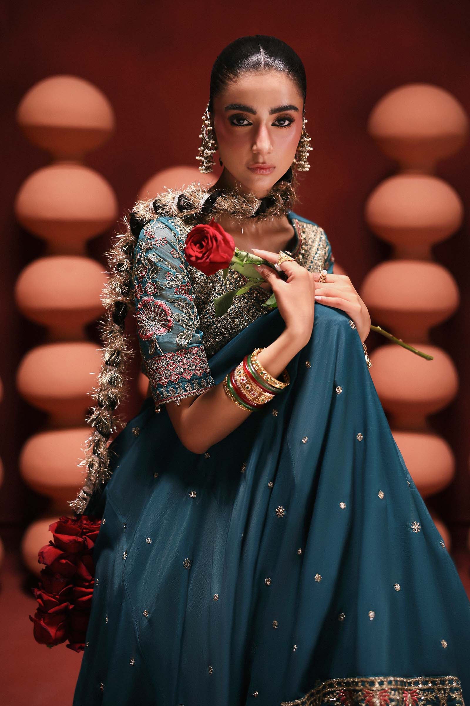 3 Piece Embroidered Raw Silk Suit