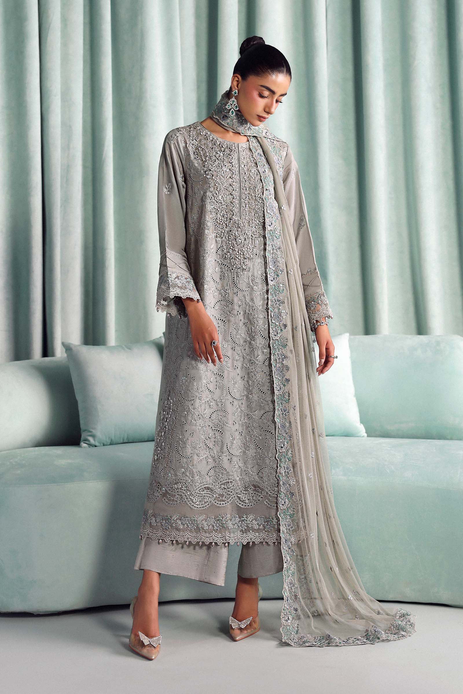 3 Piece Embroidered Tissue Silk Suit