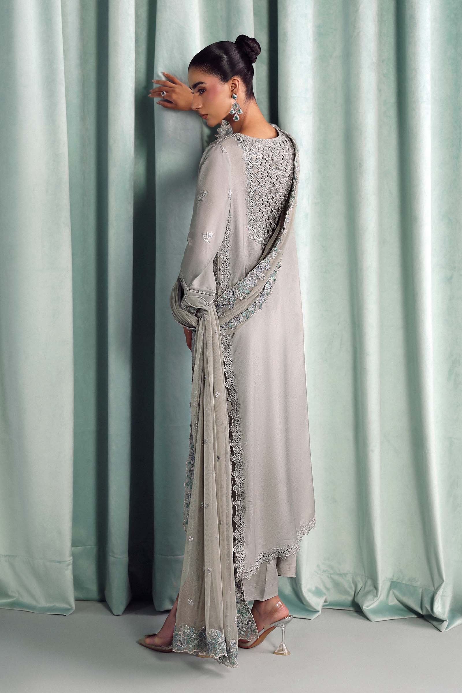 3 Piece Embroidered Tissue Silk Suit