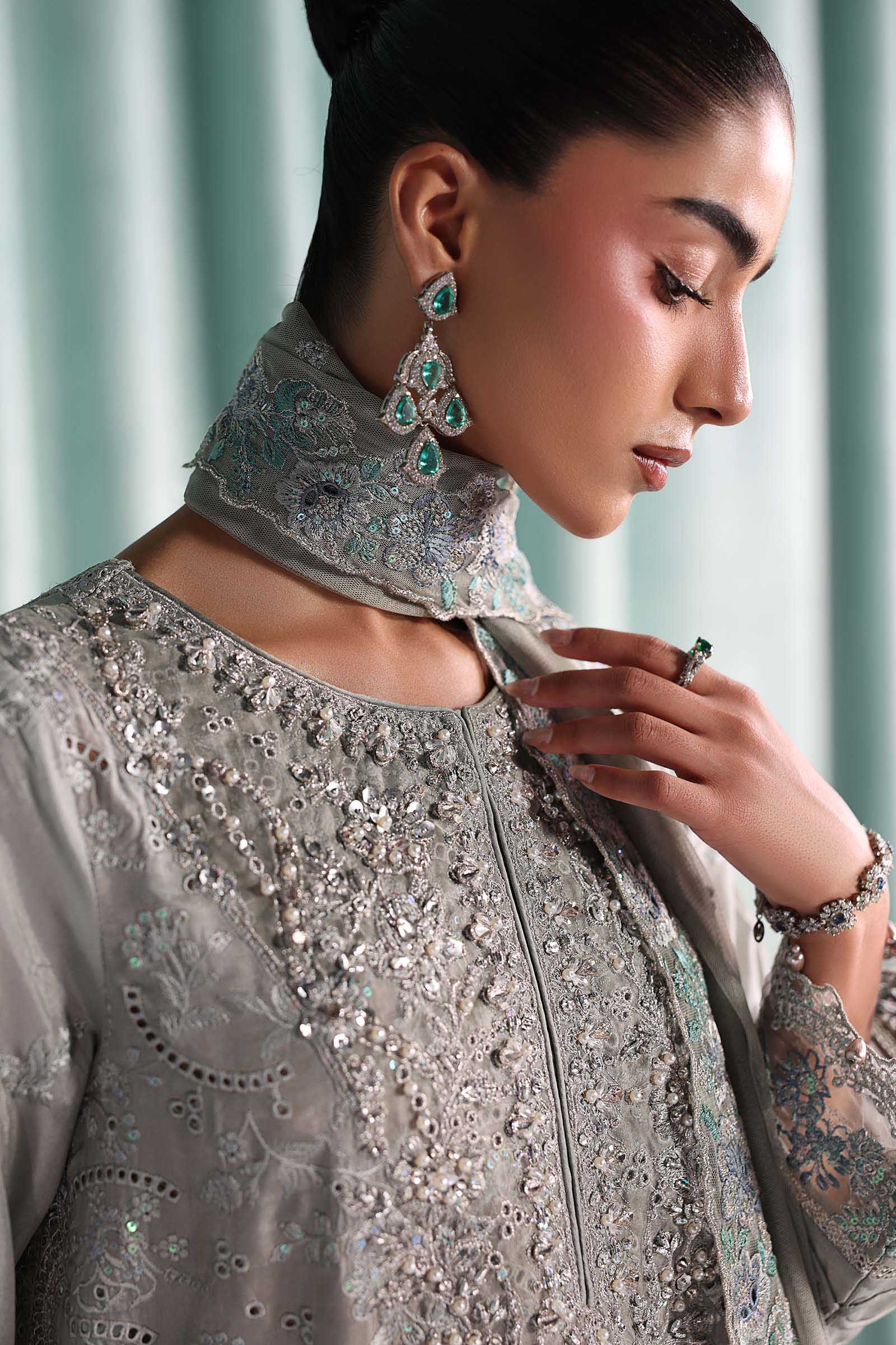 3 Piece Embroidered Tissue Silk Suit