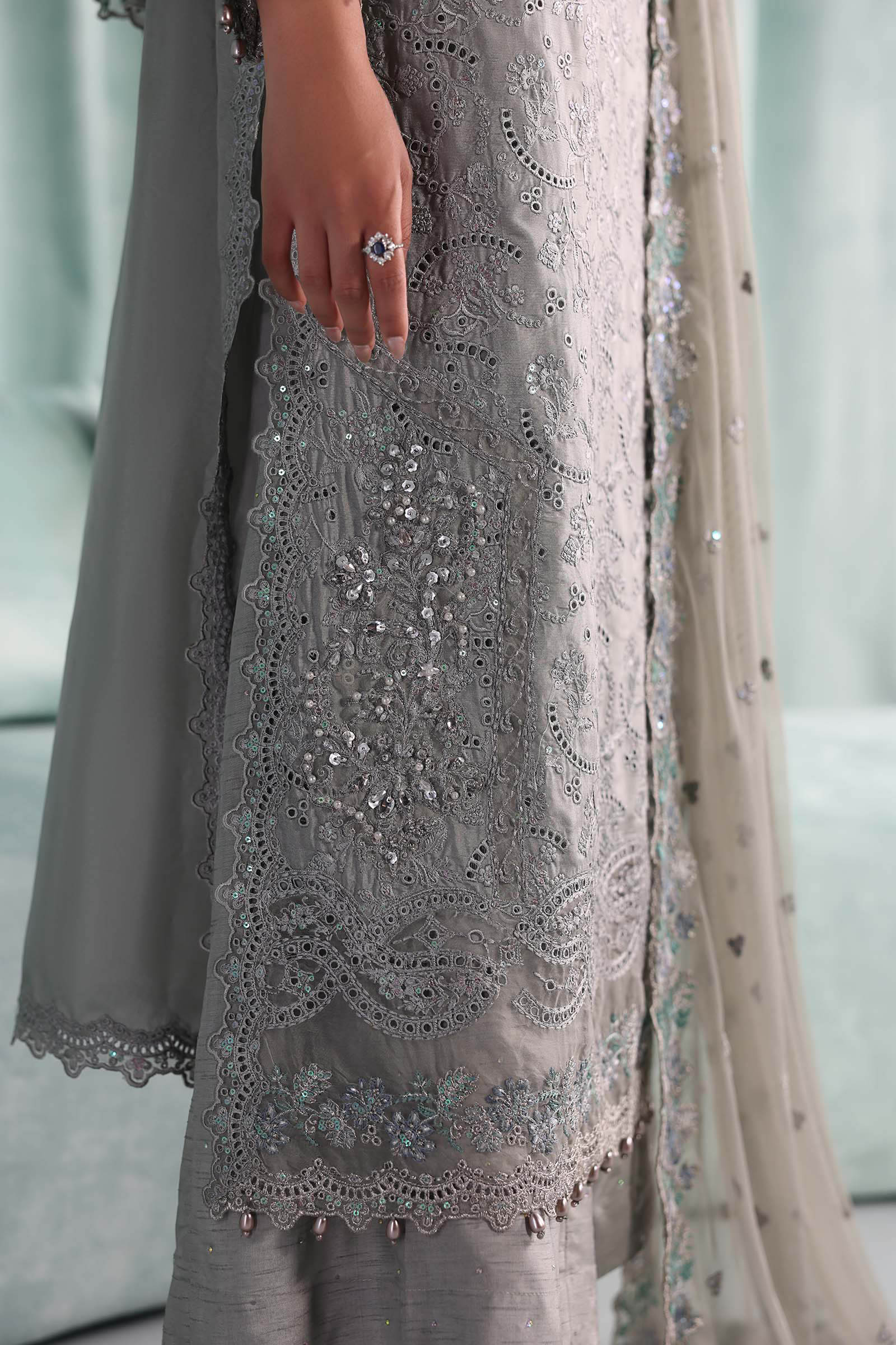 3 Piece Embroidered Tissue Silk Suit