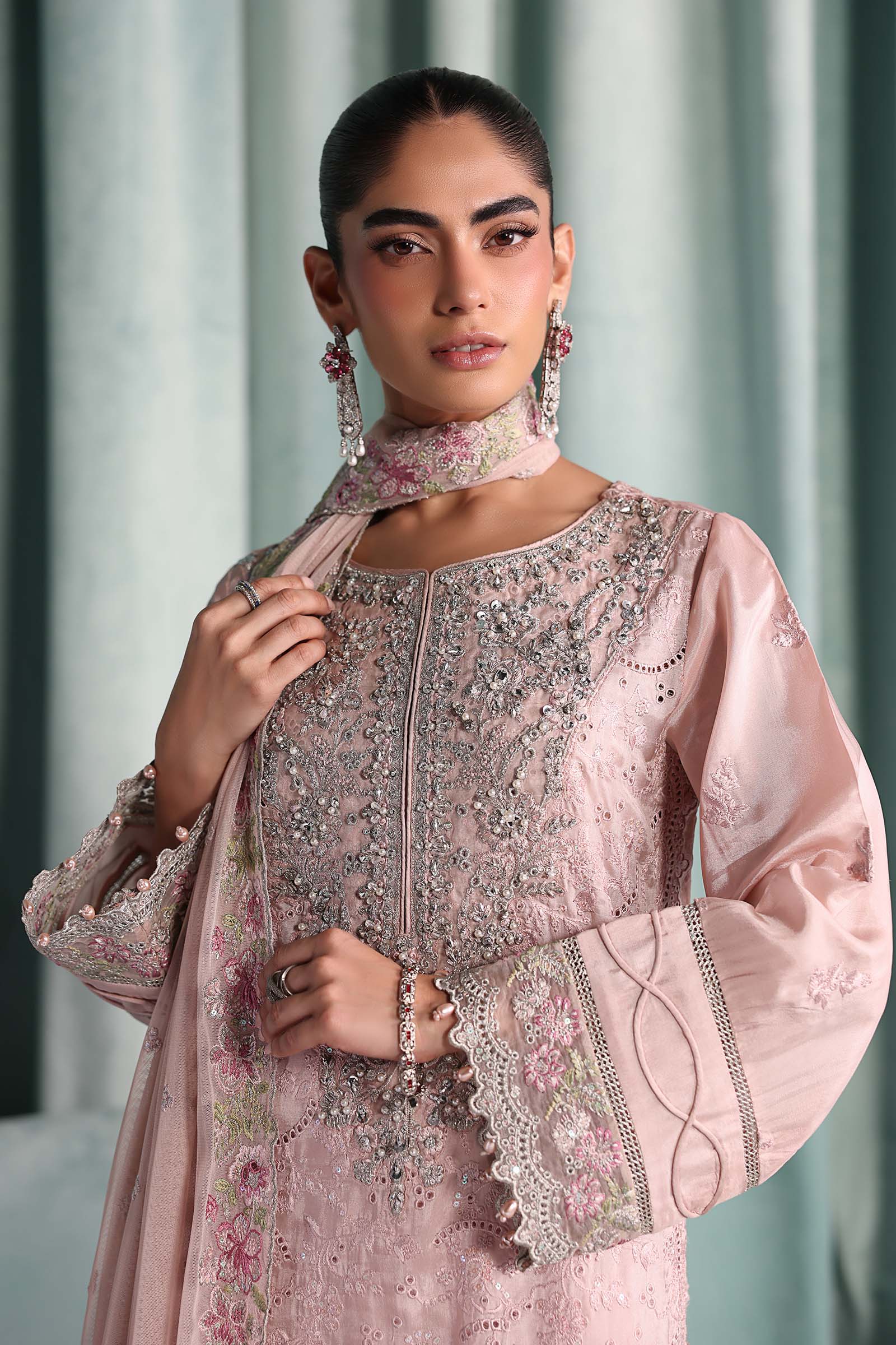 3 Piece Embroidered Tissue Silk Suit